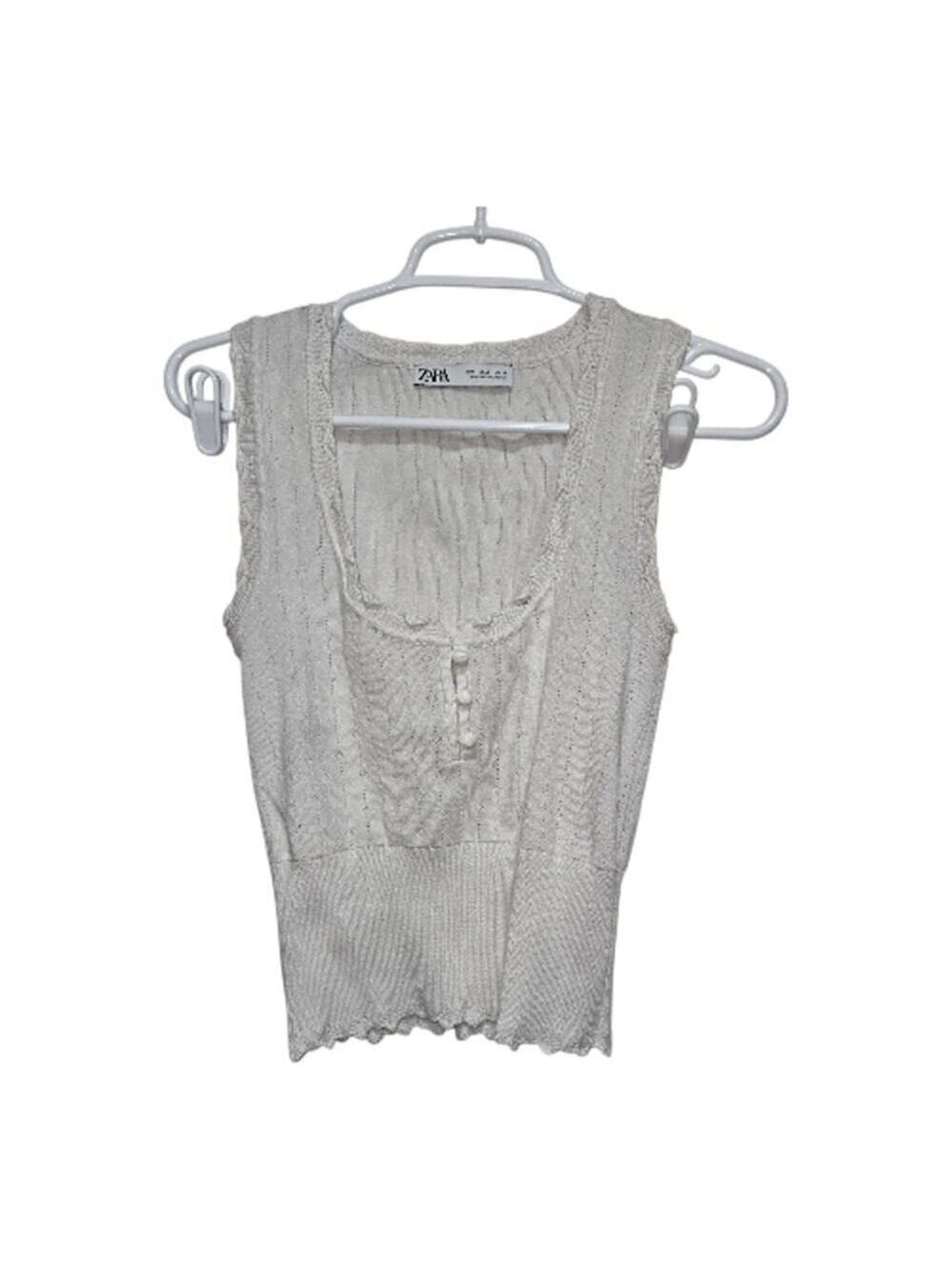 Zara Cream Ribbed Button Front Tank Top S